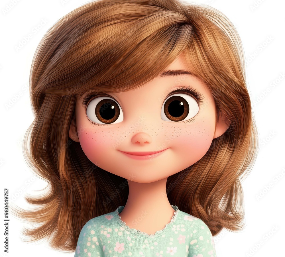 Adorable cartoon girl with rich brown hair, showcasing charm and creativity in every detail and vibrant color. Adorable cartoon girl with rich brown hair, showcasing charm and creativity in every detail and vibrant color.