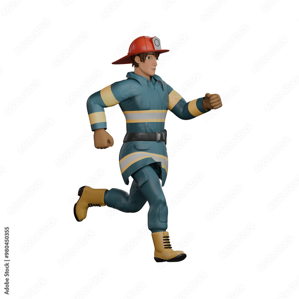 3D Illustration of a Firefighting Expert. A firefighter is running quickly Showing his readiness to respond to an emergency situation. Male Firefighter 3D Illustration of a Firefighting Expert. A firefighter is running quickly Showing his readiness to respond to an emergency situation. Male Firefighter