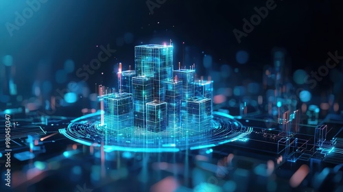 Futuristic city powered by quantum computing networks photo