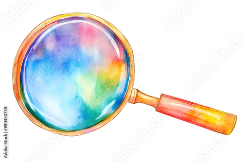 Colorful magnifying glass illustration isolated on white background