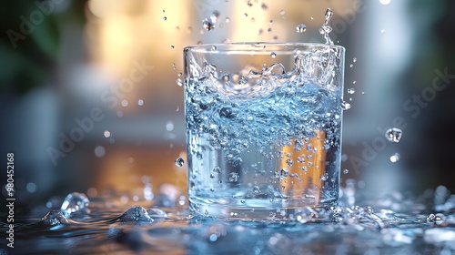 Water Splashing in a Glass with Bokeh Background