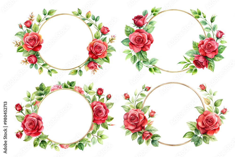 Delicate Floral Wreath with Pink Roses and Green Leaves Delicate Floral Wreath with Pink Roses and Green Leaves