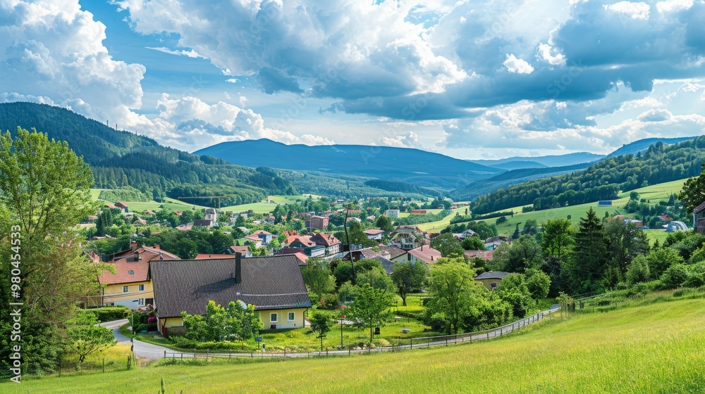 Panoramic view of austria small town. Copy space. Panoramic view of austria small town. Copy space.