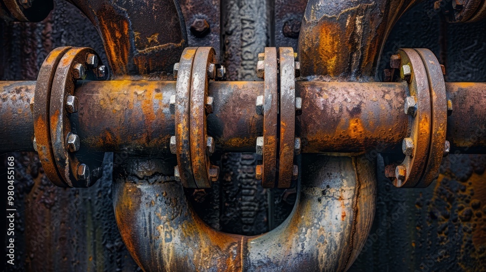 Intricate interconnected iron pipes  a telephoto lens capture of industrial elegance and solitude
