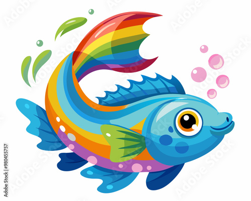 Rainbow kribensis Fish. Cute Rainbow kribensis in water splash on white background 