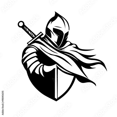A stylized knight with a sword and shield, embodying valor and strength.