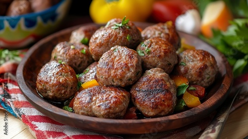 Chiftele - Romanian traditional meatballs made from beef, pork and vegetables.  photo