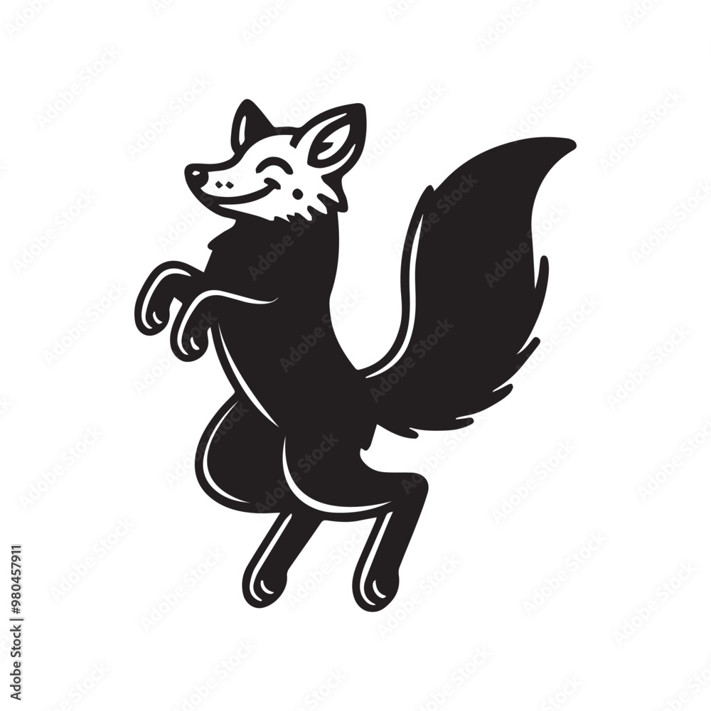 Obraz premium Fox vector illustration in black and white - Fox Silhouette Design 