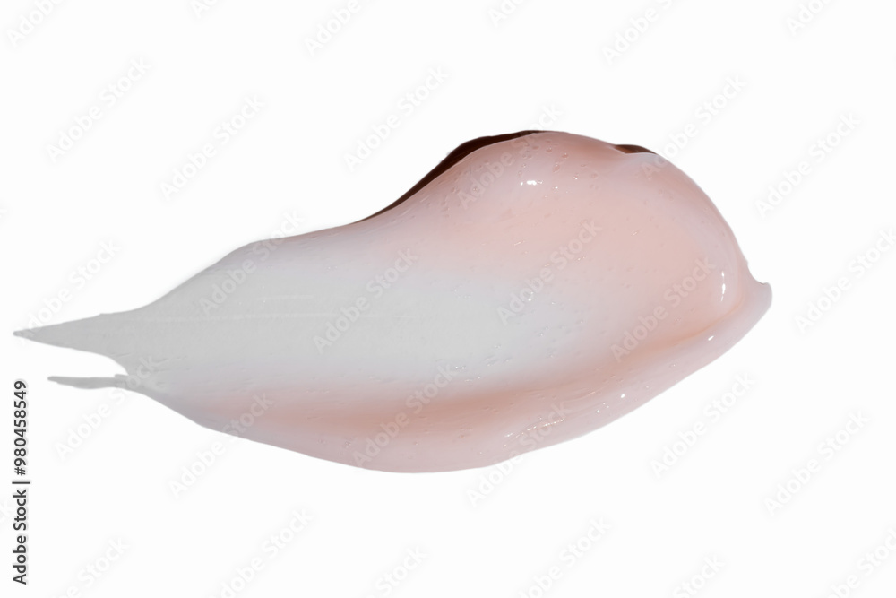 Fototapeta premium Face pink cream stroke isolated on white background. creamy smear smudge sample. face or body skincare product swatch. showcase of the product