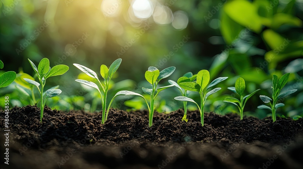 Vibrant Seedlings in a Serene Garden: Perfect Poster for Inspiring Spaces and Nature-Inspired Interiors