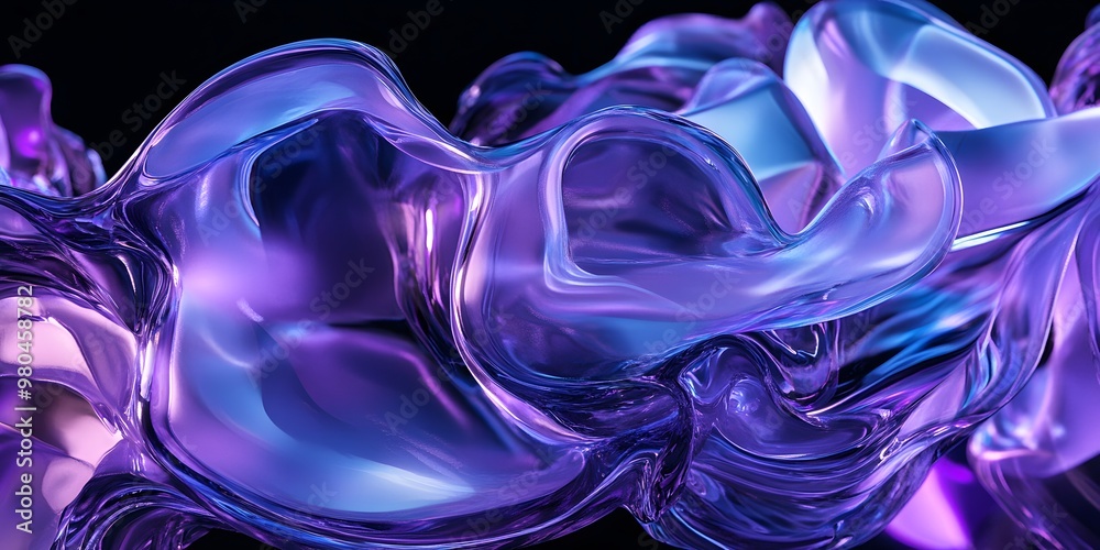 3D render. Abstract background with futuristic fluid glassy silk blue and purple. 3D render. Abstract background with futuristic fluid glassy silk blue and purple.