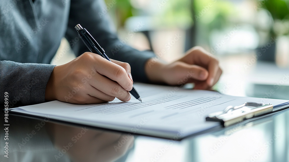 Hand signing on e-document for educational enrollment and registration. Hand signing on e-document for educational enrollment and registration.
