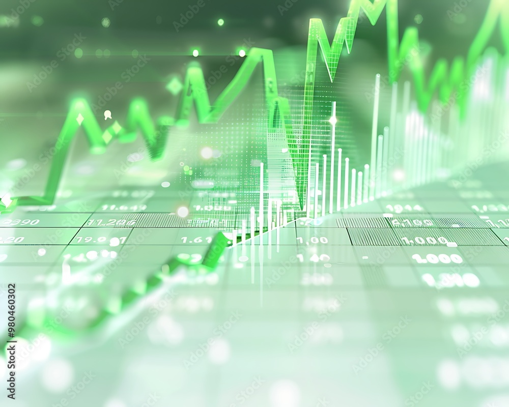 Rising profit chart, green and white colors, digital texture,