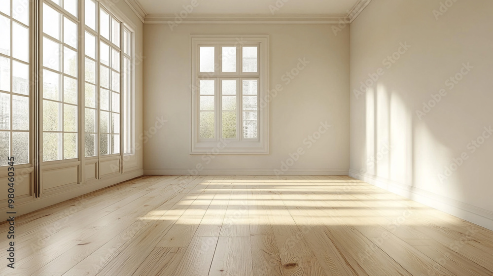 Obraz premium Modern bright interior empty room , table with chairs. Mock up, Living room in mansion.