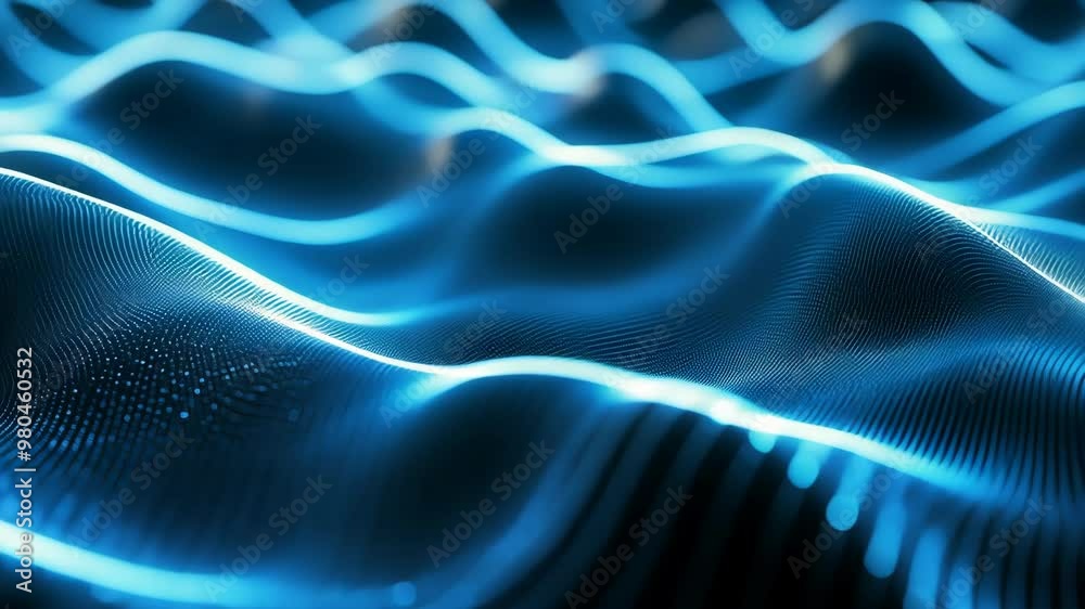 Exploring mesmerizing blue waves of light in a captivating abstract design at night