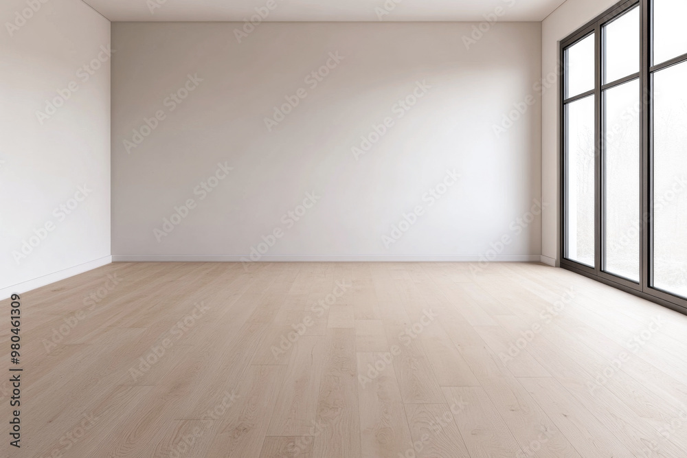 Empty modern room with wooden floor and large windows allowing natural light in Empty modern room with wooden floor and large windows allowing natural light in