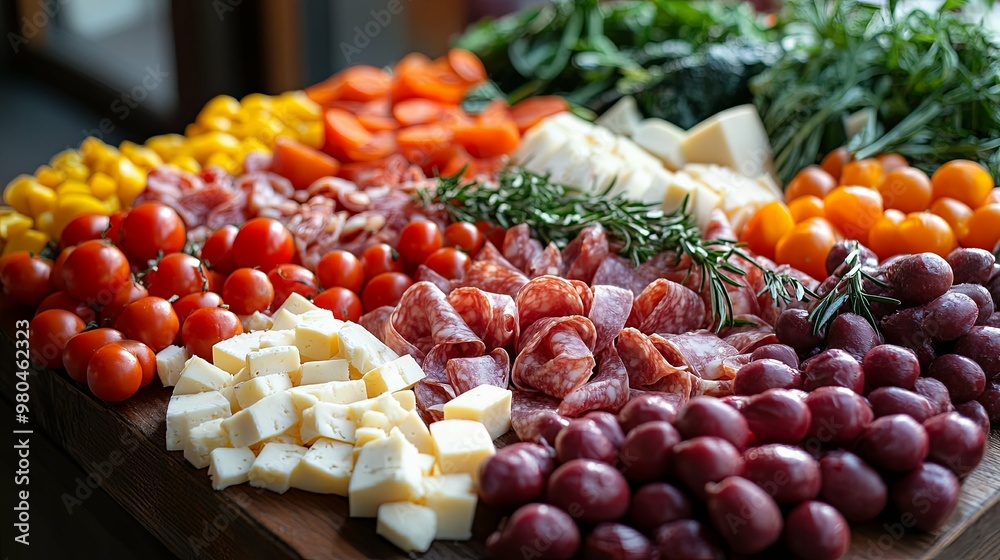 Appetizer Platter with Salami, Cheese, Tomatoes, and Olives