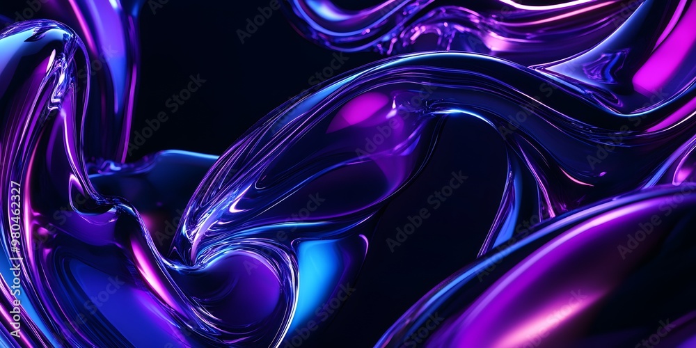 3D render. Abstract background with futuristic fluid glassy silk blue and purple. 3D render. Abstract background with futuristic fluid glassy silk blue and purple.