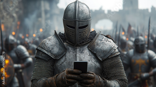 knight with smartphone