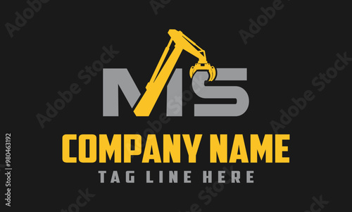 Letter MS Excavator Forestry Logo Design .