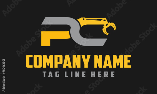 Letter PC Excavator Forestry Logo Design .
