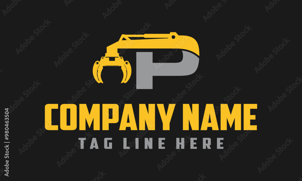 Letter P Excavator Forestry Logo Design . Letter P Excavator Forestry Logo Design .