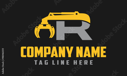 Letter R Excavator Forestry Logo Design .