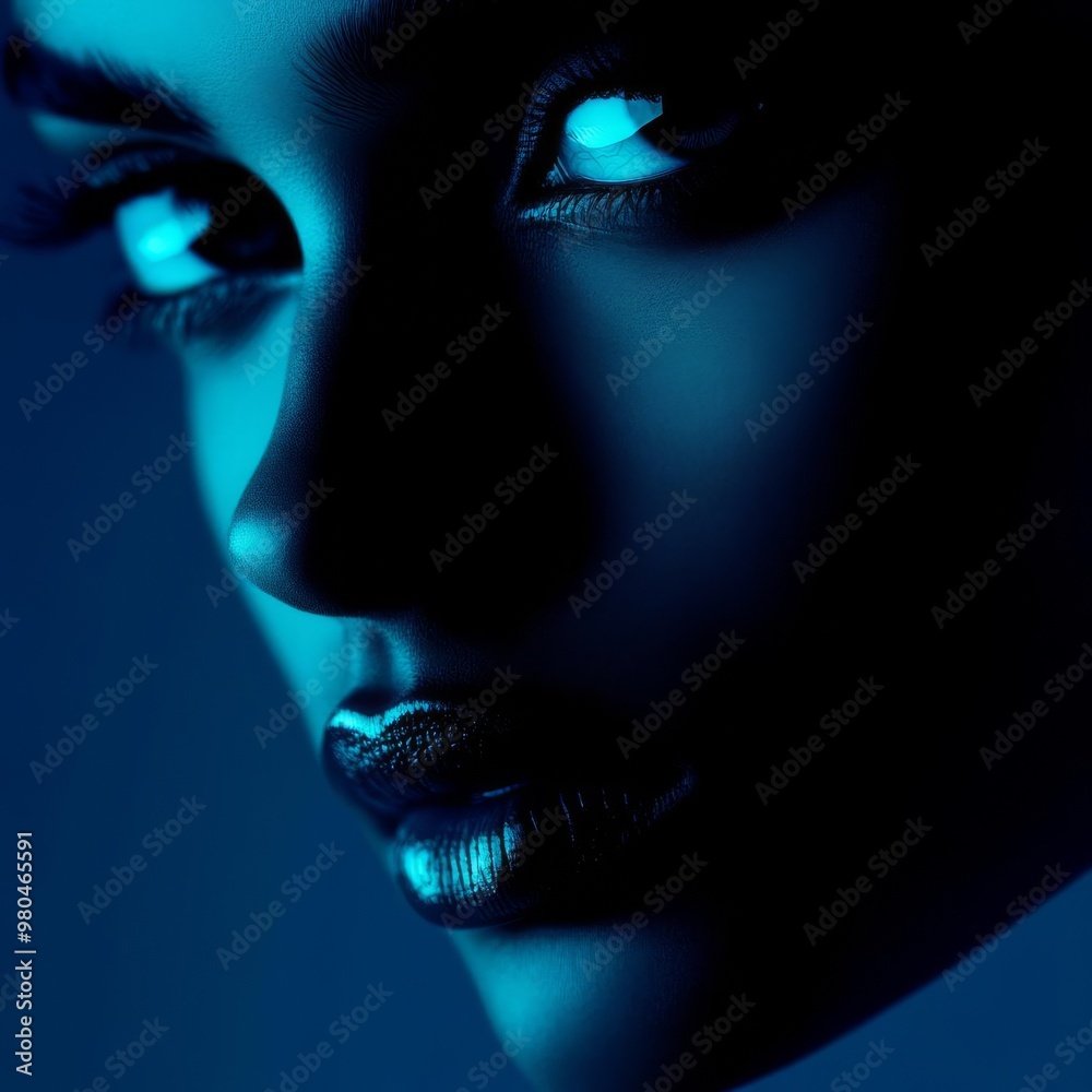 Fototapeta premium Scorpio strategist, dark tones, intense gaze, hidden depths, sharp intellect