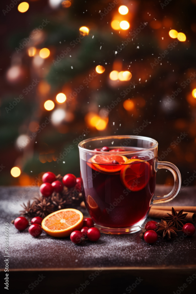 Hot Mulled Wine with Orange Slice in Cozy Holiday Setting Hot Mulled Wine with Orange Slice in Cozy Holiday Setting