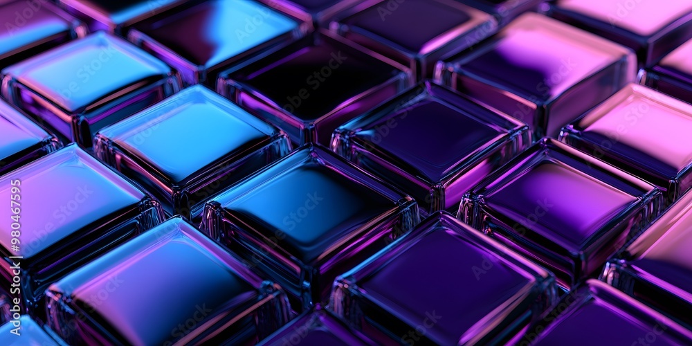 3D render, an abstract geometri background with neon cubs blue and purple lights shining on the wall blocks 3D render, an abstract geometri background with neon cubs blue and purple lights shining on the wall blocks