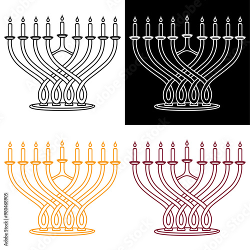 Hanukkah Menorah (Hanukkiah) with Candles. Vector Symbol Illustration