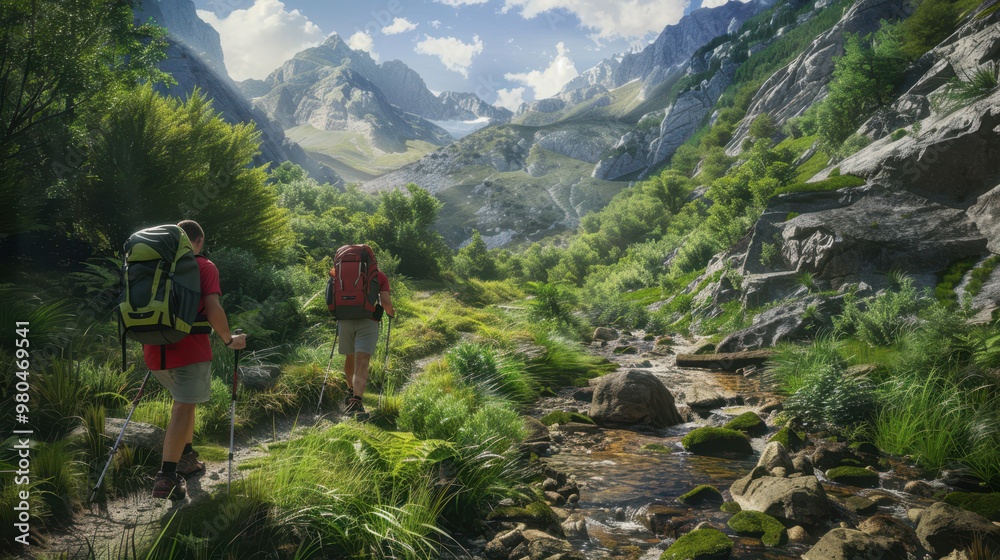 The Hikers in Mountain Landscape The Hikers in Mountain Landscape