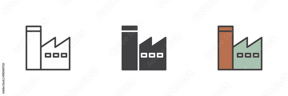 Factory building different style icon set