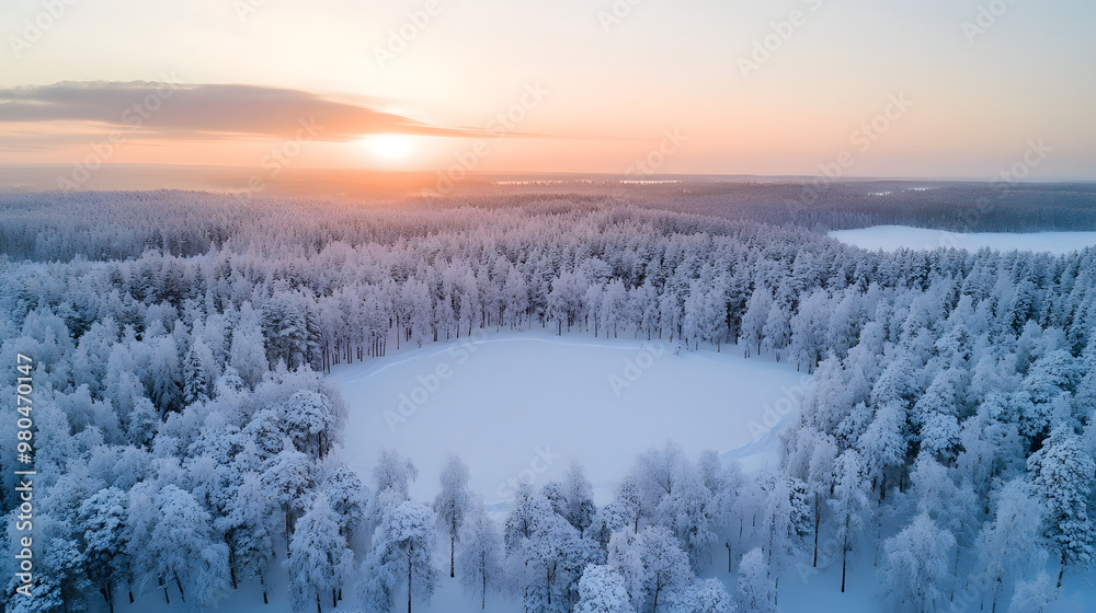Snowy countryside and forest in winter Rovaniemi Snowy countryside and forest in winter Rovaniemi