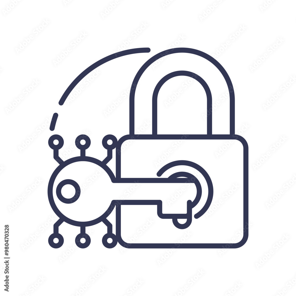Illustration of a padlock and key symbolizing data protection and cybersecurity. Illustration of a padlock and key symbolizing data protection and cybersecurity.