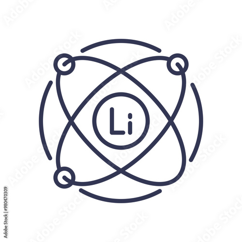 Illustration of a lithium atom with electron orbits, representing elemental structure and atomic theory.