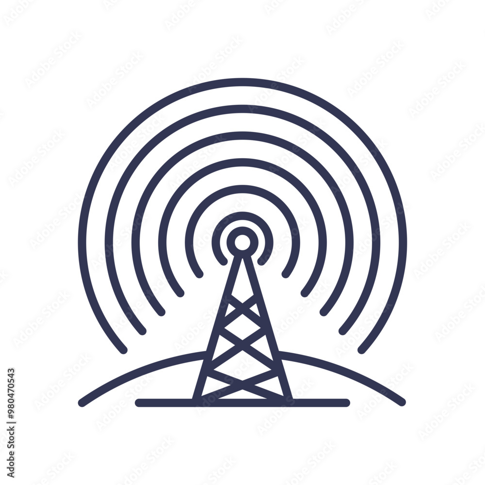 Illustration of a radio tower emitting signals, representing communication infrastructure. Illustration of a radio tower emitting signals, representing communication infrastructure.