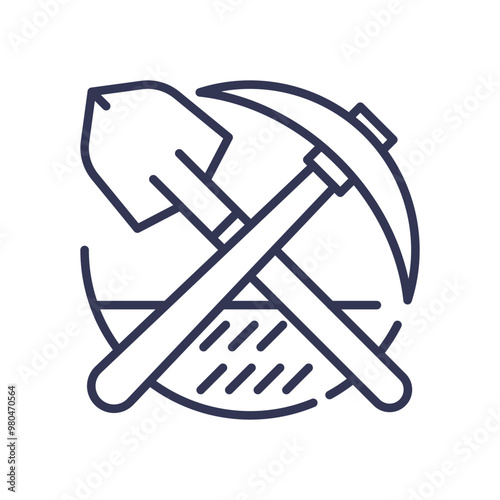 Icon of a shovel and pickaxe crossed, symbolizing mining activity and excavation.