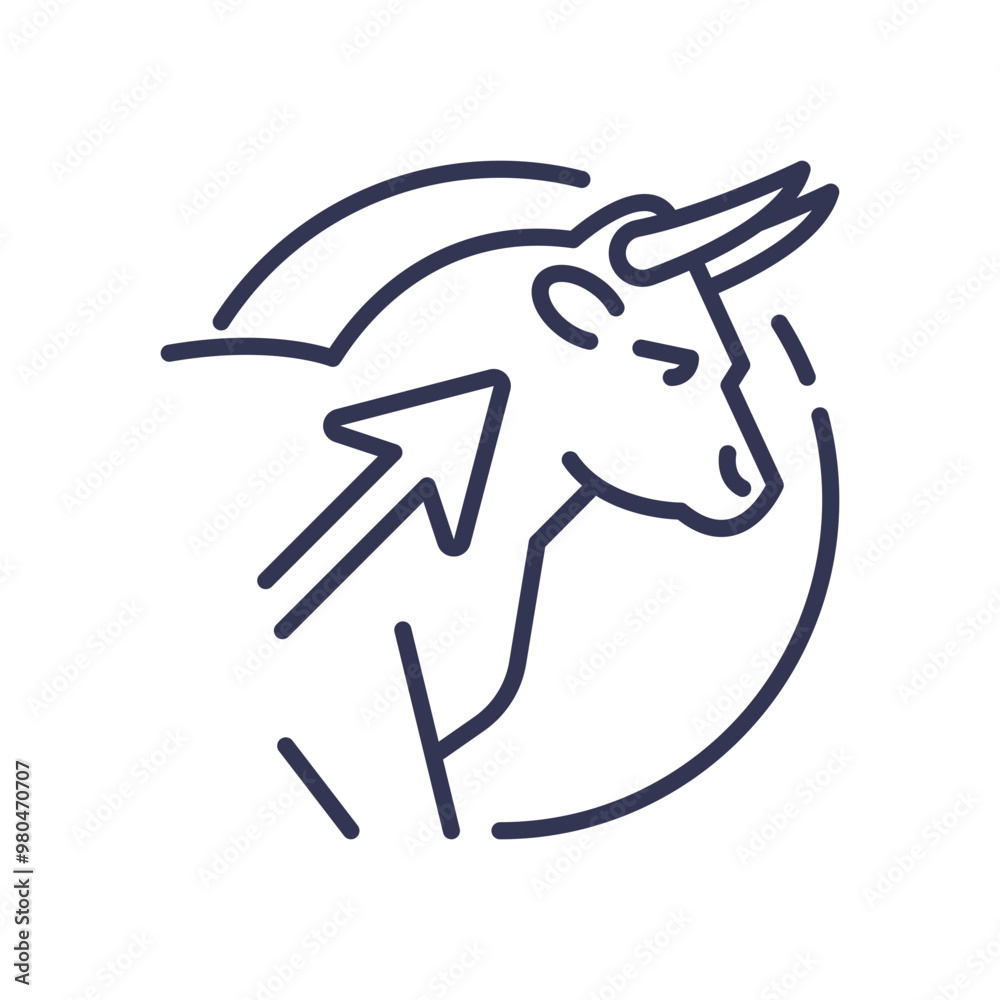 Bull with upward arrow symbolizing a rising market and financial growth. Bull with upward arrow symbolizing a rising market and financial growth.