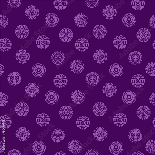 Seamless pattern with Maya or Aztec hieroglyphs. Seamless background with American Indians relics dingbats characters for your design