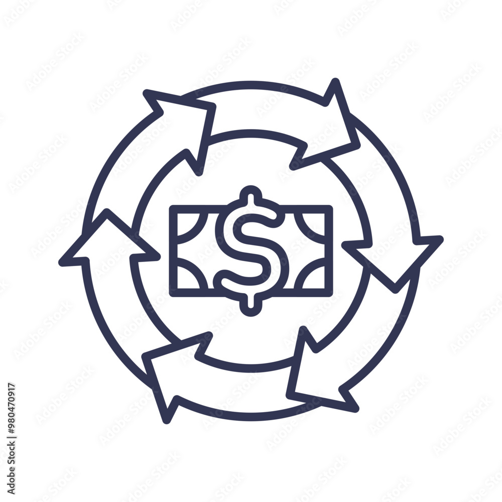 Circular arrows around a dollar bill symbolizing cash flow and financial movement. Circular arrows around a dollar bill symbolizing cash flow and financial movement.