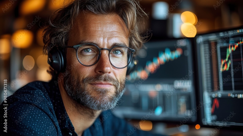 Focused Trader Analyzing Stock Market Charts Focused Trader Analyzing Stock Market Charts