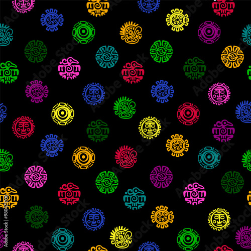Seamless pattern with Maya or Aztec hieroglyphs. Seamless background with American Indians relics dingbats characters for your design