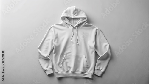 isolated blank white hoodie sweatshirt with long sleeves laid flat on a clean surface, perfect for design mockup and print templates.