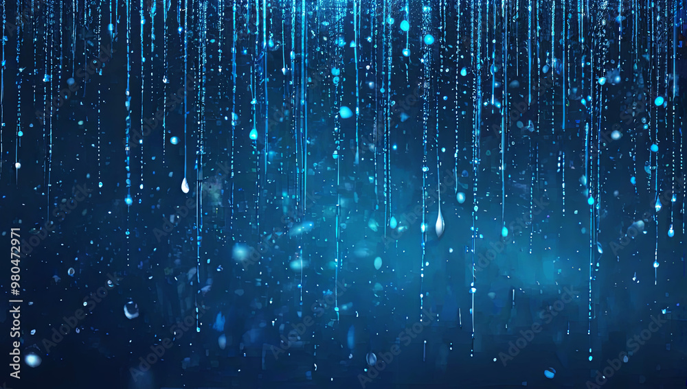 Abstract shiny rainy droplets at blue background, strong rain weatherbbackdrop illustration Abstract shiny rainy droplets at blue background, strong rain weatherbbackdrop illustration