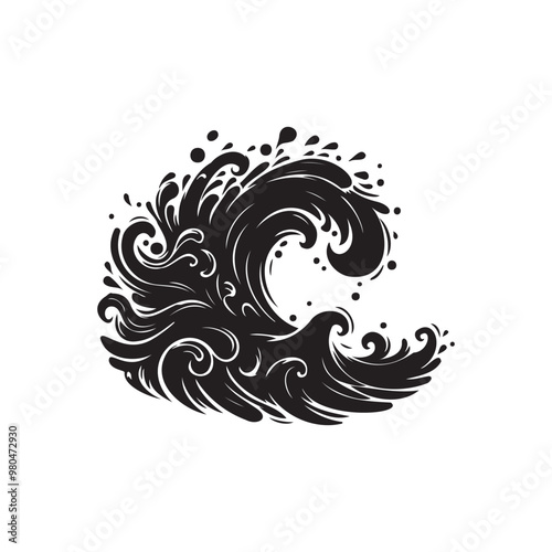 black sea ocean waves. silhouette vector design