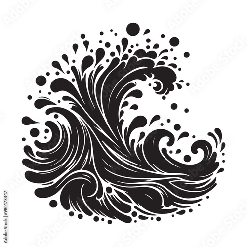 black sea ocean waves. silhouette vector design