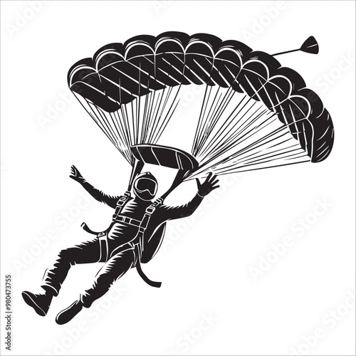 Skydiving Clipart design - parachute jump vector illustration in black and white