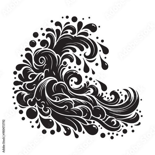 black sea ocean waves. silhouette vector design