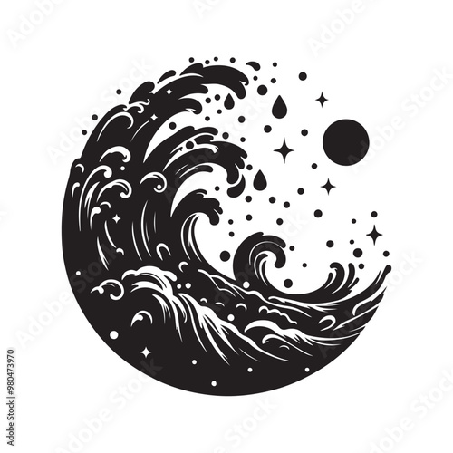 black sea ocean waves. silhouette vector design